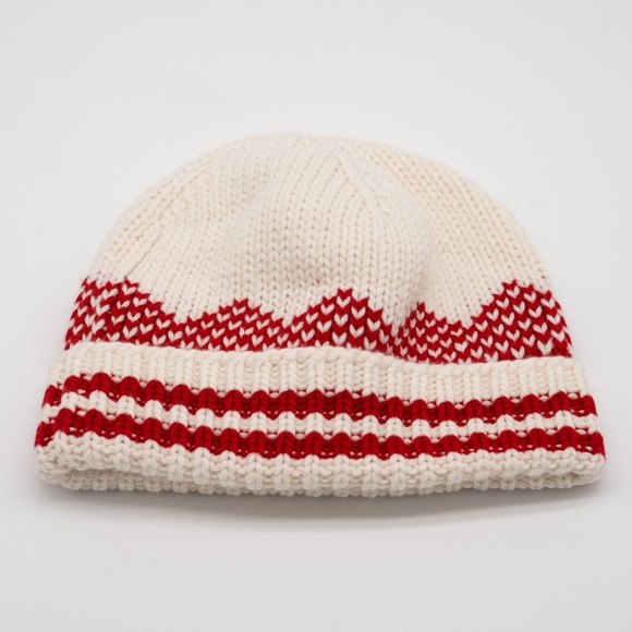 size L Prada Cashmere Beanie Hat Red White Christmas Triangle logo Wool - Picture 2 of 7